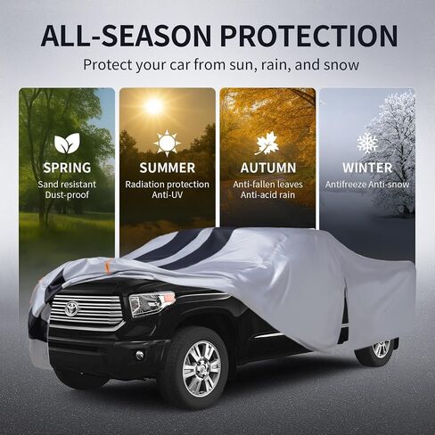 Toyota Tundra Truck Cover Custom Fit 1999-2021 Double Cab/CrewMax Cab Short Bed(5.5'-6.5') with Door Zipper, 10 Layers Pickup Truck Cover Waterproof All Weather, Car Tarp for Wind Dust Sun Protector. in Saudi Arabia