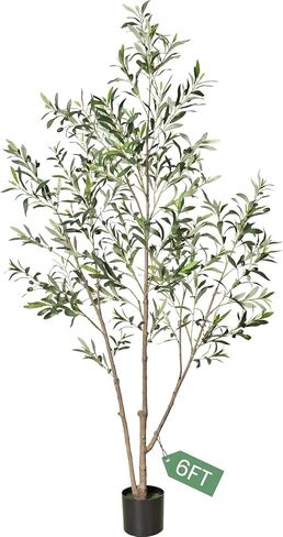 Olive Trees Artificial Indoor, 6FT Tall Faux Olive Tree, Fake Potted Olive Tree, Artificial Plants with Natural Wood Trunk and Lifelike Fruits for Home Room Office Decor and Housewarming Gift in Kuwait
