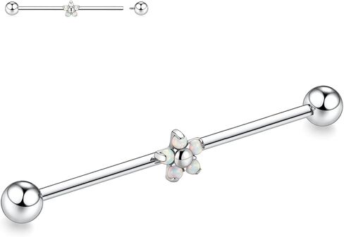 PEAKLINK Titanium Industrial Bar 14G Industrial Piercing Jewelry Industrial Barbell for Women Men With CZ/Opal Cartilage Helix Earring 11/2 Inch 38mm in Saudi Arabia