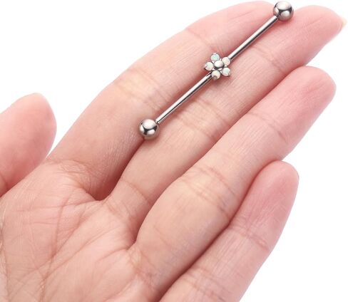PEAKLINK Titanium Industrial Bar 14G Industrial Piercing Jewelry Industrial Barbell for Women Men With CZ/Opal Cartilage Helix Earring 11/2 Inch 38mm in Saudi Arabia