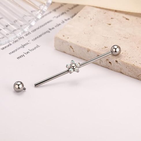PEAKLINK Titanium Industrial Bar 14G Industrial Piercing Jewelry Industrial Barbell for Women Men With CZ/Opal Cartilage Helix Earring 11/2 Inch 38mm in Saudi Arabia