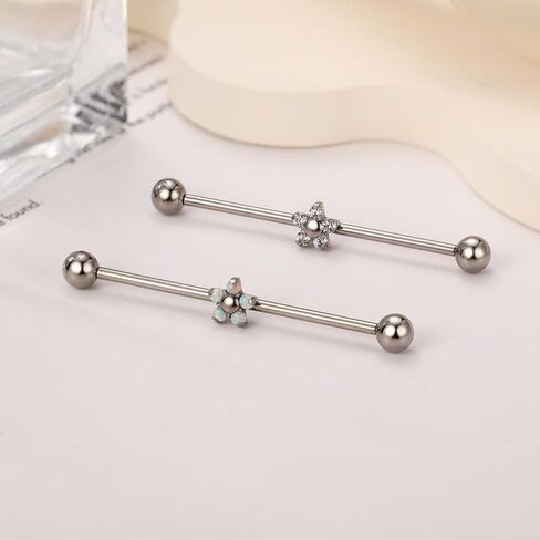 PEAKLINK Titanium Industrial Bar 14G Industrial Piercing Jewelry Industrial Barbell for Women Men With CZ/Opal Cartilage Helix Earring 11/2 Inch 38mm in Saudi Arabia