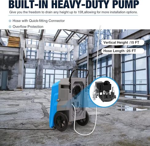 MOUNTO 180Pints Commercial Dehumidifier with Pump and Drain Hose, LGR Portable Dehumidifier with wheels for Home, Basements, Garages, and Job Sites. in Kuwait