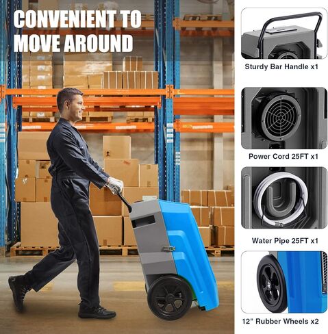 MOUNTO 180Pints Commercial Dehumidifier with Pump and Drain Hose, LGR Portable Dehumidifier with wheels for Home, Basements, Garages, and Job Sites. in Kuwait