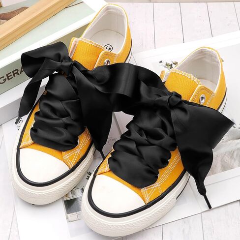 Satin Ribbon Shoelaces for Women: 2 Pair 3.8CM Wide Silk Flat Shoe Laces in Kuwait