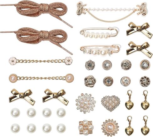 Bellaqueo 34Pcs Flower Shoe Charms for Sneakers Girls, Shoe Lace Charms Clips, Pearl Bows DIY Shoelace Charms, Junk Socks Charms Kit for Women, Jewelry Making Kits in Saudi Arabia