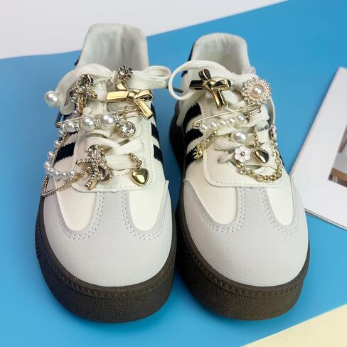 Bellaqueo 34Pcs Flower Shoe Charms for Sneakers Girls, Shoe Lace Charms Clips, Pearl Bows DIY Shoelace Charms, Junk Socks Charms Kit for Women, Jewelry Making Kits in Saudi Arabia