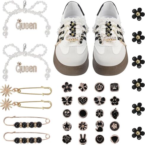 Bellaqueo 34pcs Flower Shoe Charms for Sneakers Girls ، ومقاطع سحر الدانتيل ، وأقواس اللؤلؤ DIY ، سحر الجوارب غير المرغوب فيها للنساء ، مجموعات مجوهرات صنع المجوهرات in Saudi Arabia