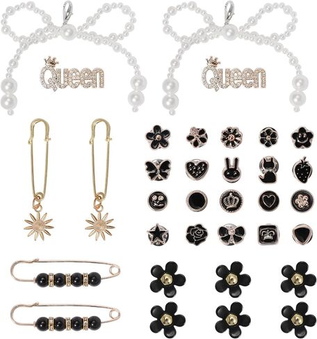 Bellaqueo 34pcs Flower Shoe Charms for Sneakers Girls ، ومقاطع سحر الدانتيل ، وأقواس اللؤلؤ DIY ، سحر الجوارب غير المرغوب فيها للنساء ، مجموعات مجوهرات صنع المجوهرات in Saudi Arabia