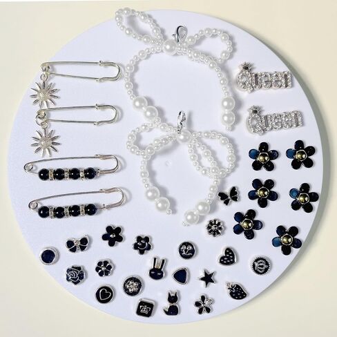 Bellaqueo 34pcs Flower Shoe Charms for Sneakers Girls ، ومقاطع سحر الدانتيل ، وأقواس اللؤلؤ DIY ، سحر الجوارب غير المرغوب فيها للنساء ، مجموعات مجوهرات صنع المجوهرات in Saudi Arabia