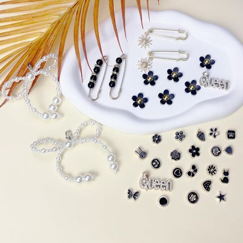 Bellaqueo 34pcs Flower Shoe Charms for Sneakers Girls ، ومقاطع سحر الدانتيل ، وأقواس اللؤلؤ DIY ، سحر الجوارب غير المرغوب فيها للنساء ، مجموعات مجوهرات صنع المجوهرات in Saudi Arabia