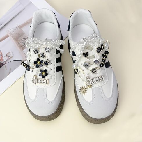 Bellaqueo 34pcs Flower Shoe Charms for Sneakers Girls ، ومقاطع سحر الدانتيل ، وأقواس اللؤلؤ DIY ، سحر الجوارب غير المرغوب فيها للنساء ، مجموعات مجوهرات صنع المجوهرات in Saudi Arabia