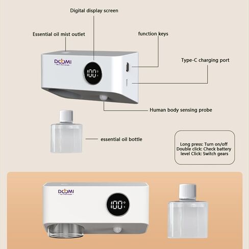 Essential Oil Diffuser, Small Aromatherapy Diffuser Smart Scent Air Machine for Home Office Battery Operated Mini Scent Air Machine Rechargeable, 3 Levels of Concentration with Night Light in Saudi Arabia