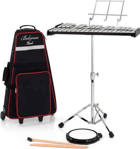 Pearl 32 Note Glockenspiel Bell Kit Student Educational Percussion Kit with Tunable Practice Pad, Rolling Carrying Case, Sticks and Mallets (PK910C) in Kuwait