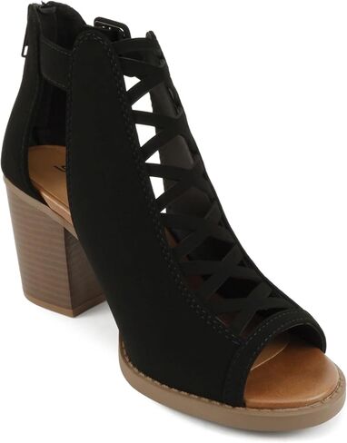 Soda ARAN ~ Women Open Toe Crisscross Straps Back Zipper High Heel Fashion Sandal with Adjustable Ankle Strap in Kuwait