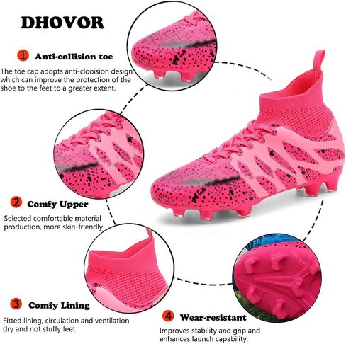 DHOVOR Womens Soccer Cleats Youth Football Cleats High-Top Athletics Football Trainers Outdoor and Indoor Soccer Shoes in Saudi Arabia
