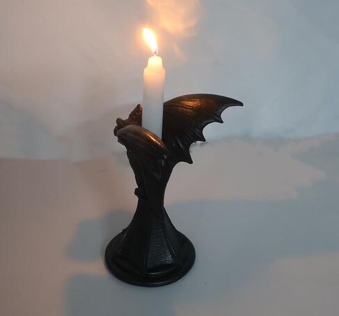 Dark Gothic Candlestick Raven/Owl Halloween Candle Stick Holder, Gothic Statue Figurine Holder Holder Stand, Gothic Home Decor Accessory (Bat) in Saudi Arabia