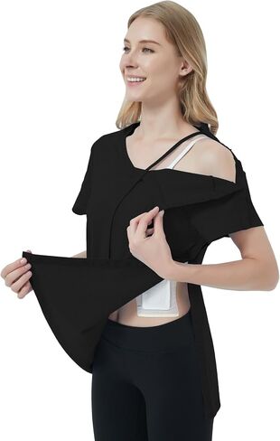 Women's Post Shoulder Surgery Shirts Clothes After Rotator Cuff Surgery Chemo Port Access T Shirt with Snaps in Saudi Arabia