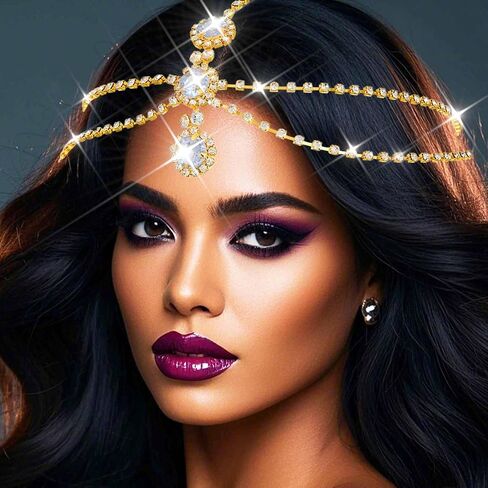 Catery Head Chain Jewelry Rhinestones Gold Headpiece Crystal Hair Jewelry for Women in Saudi Arabia