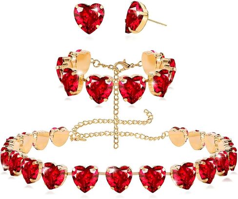 KOSMOS-LI Heart Crystal Choker Necklace Bracelet Earrings for Women Jewelry Sets in Kuwait