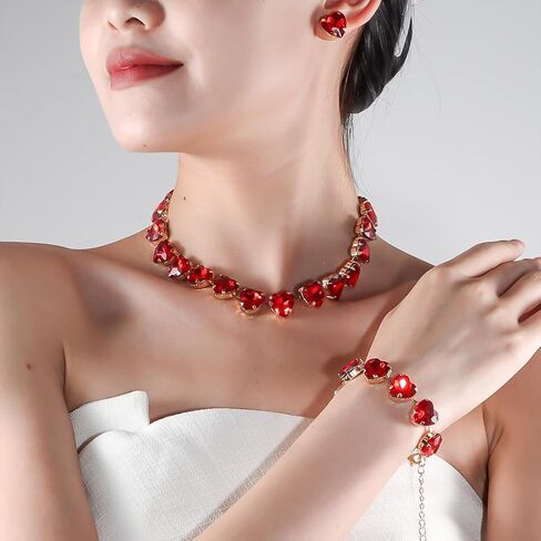 KOSMOS-LI Heart Crystal Choker Necklace Bracelet Earrings for Women Jewelry Sets in Kuwait