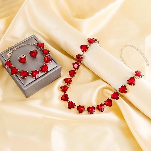 KOSMOS-LI Heart Crystal Choker Necklace Bracelet Earrings for Women Jewelry Sets in Kuwait