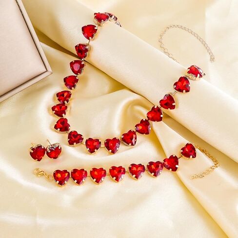 KOSMOS-LI Heart Crystal Choker Necklace Bracelet Earrings for Women Jewelry Sets in Kuwait