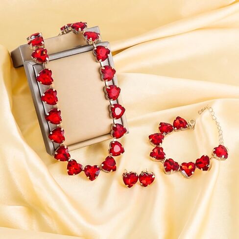 KOSMOS-LI Heart Crystal Choker Necklace Bracelet Earrings for Women Jewelry Sets in Kuwait