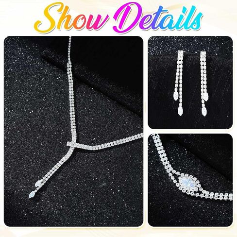 GORAIS Rhinestone Formal Wedding Jewelry Set Silver Prom Necklace Earrings Bracelet Set Bridal Costume Jewelry for Women Brides in Saudi Arabia
