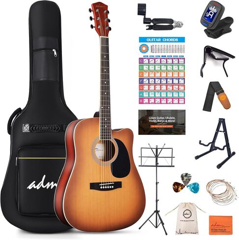 ADM جيتار صوتي للمبتدئين البالغين، 41 بوصة للأطفال والطلاب Cutaway Acustica Guitarra Starter Bundle Kit دروس مجانية مع حقيبة أزعج، موالف، شماعة جيتار، كابو، حزام، يختار، سلاسل إضافية، أخضر in Kuwait