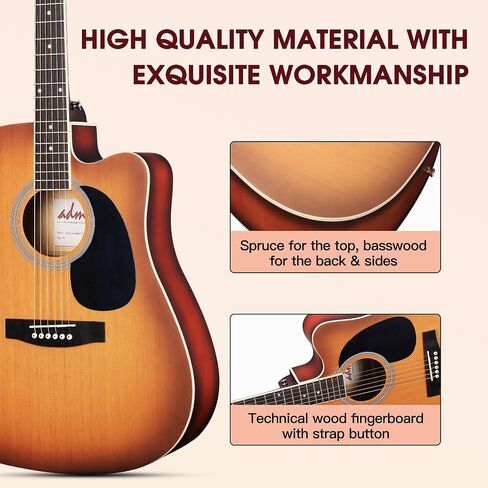 ADM جيتار صوتي للمبتدئين البالغين، 41 بوصة للأطفال والطلاب Cutaway Acustica Guitarra Starter Bundle Kit دروس مجانية مع حقيبة أزعج، موالف، شماعة جيتار، كابو، حزام، يختار، سلاسل إضافية، أخضر in Kuwait