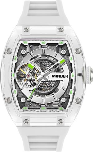 Skeleton Automatic Watch, 43mm Dial with Luminous Hands, Self Winding Watch, 3 ATM Waterproof, Business Casual Sporty Design Men's Watch, with Rubber Strap in Saudi Arabia