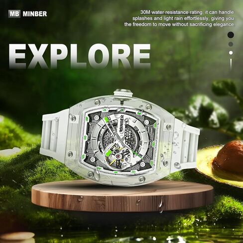 Skeleton Automatic Watch, 43mm Dial with Luminous Hands, Self Winding Watch, 3 ATM Waterproof, Business Casual Sporty Design Men's Watch, with Rubber Strap in Saudi Arabia