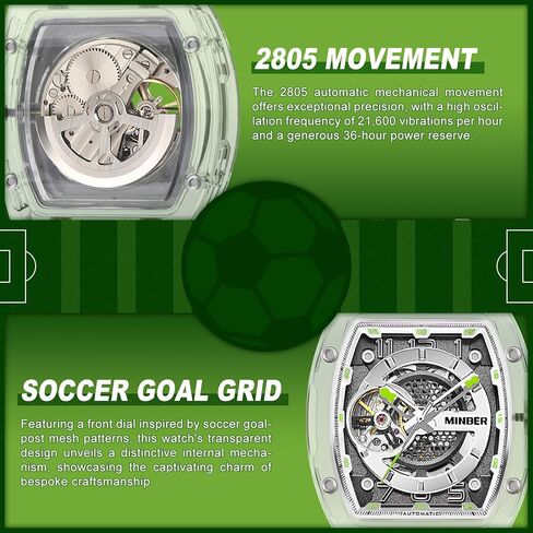 Skeleton Automatic Watch, 43mm Dial with Luminous Hands, Self Winding Watch, 3 ATM Waterproof, Business Casual Sporty Design Men's Watch, with Rubber Strap in Saudi Arabia