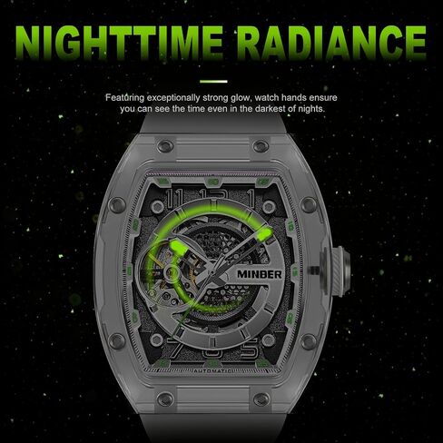 Skeleton Automatic Watch, 43mm Dial with Luminous Hands, Self Winding Watch, 3 ATM Waterproof, Business Casual Sporty Design Men's Watch, with Rubber Strap in Saudi Arabia