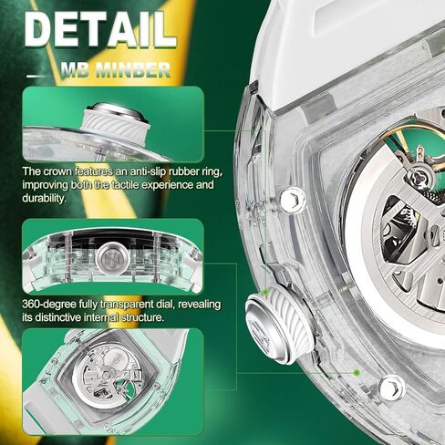 Skeleton Automatic Watch, 43mm Dial with Luminous Hands, Self Winding Watch, 3 ATM Waterproof, Business Casual Sporty Design Men's Watch, with Rubber Strap in Saudi Arabia