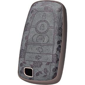 For Ford Key Fob Cover with Keychain, Soft TPU and Leather Key Case Shell Full Protection for Ford Explorer Fusion Escape Edge Expedition F150 F250 F350 F450 F550 Maverick Mustang (Black Rose)