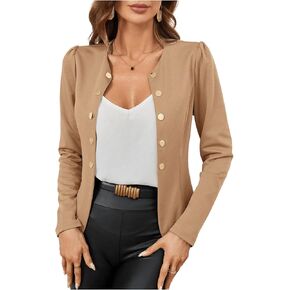 GORGLITTER Women's Button Down Long Sleeve Blazer Work Office Business Blazer Jackets Outerwear