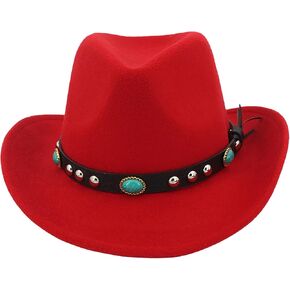 Unisex Classic Cowboy Hat with Belt Buckle Vintage Felt Wide Brim Western Cowgirl Cap Formal Cowboy Costume Accessories