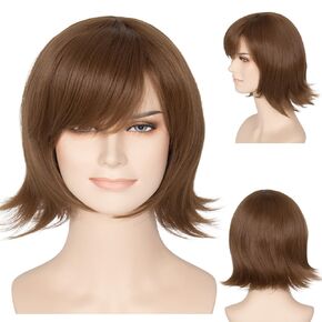 Miss U Hair Short Brown Wigs for Women Straight BOB Wig with Bangs Synthetic Halloween Costume Cosplay