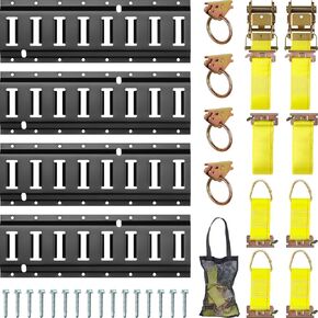 e Track Tie-Down Rail Kit و Trailer Tie Downs و 31 PCS مجموعة etrack Kit و 4 Rails و 4 حبل Tie Soffs و 4 O Rings و 2 10ft strap