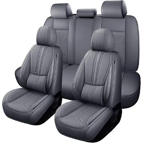 otoez 5Pcs Car Seat Covers Full Set Breatheable and Waterproof Nappa Leather Seat Cover Full Coverage, Universal Automotive Seat Protector for Car Seden SUV Front and Rear Seat Cushion, Red