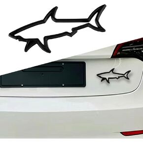 Hollow Shark Car Emblem, 3D Chrome Metal Car Badge Decal, Car Body Trunk Decorative Sticker, Cool Fish Car Fenders Bumpers Sticker, Auto Exterior Accessory for Car Motorcycle Truck Laptop (Black)