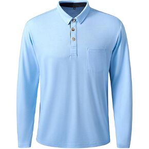 Mens Outdoor Long Sleeve Casual T-Shirt Solid Color Fashion Slim Button Golf Polo Shirt