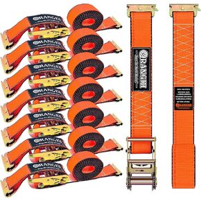 ORANGEE 8 Pack 15FT x 2IN E Track Ratchet Strap 4500lb Breaking Strength for Container, Cargo Vans, Trailer Load Hi Visible Neon Orange Color