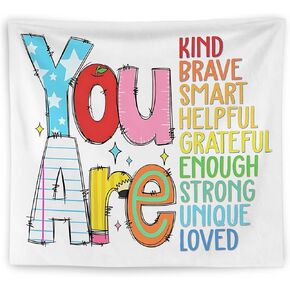 WNAGT Positive Affirmations for Kids Tapestry Wall Hanging, Kids Affirmation Wall Decor, You Are Kind Brave Smart Inspirational Wall Blanket Decor for Kid Room Classroom Nursery Playroom, 50x60 Inch