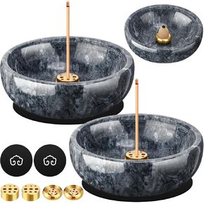 2 Set Natural Marble Incense Holder Marble Incense Burner for Meditation with Brass 9 Holes Handmade Incense Stick for Smudging Incense Burning Home Yoga Spa Decor