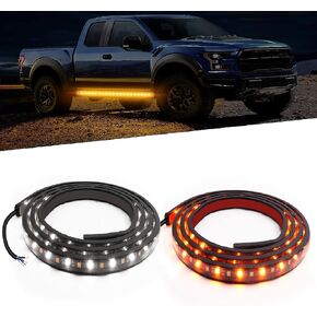 Automotive LED Pedal Lights,2PCs 60 in LED Side Marker Light, Flexible Car Step Strip Lights White & Amber Turn Signal Combo Kit for Pickup Trucks Car SUV(2 Light Bars)