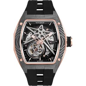 Skeleton Automatic Watch, 43mm Dial with Luminous Hands, Self Winding Watch, 3 ATM Waterproof, Business Casual Sporty Design Men's Watch, with Rubber Strap