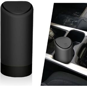 Pack of 1 Car Storage Bin, Center Console Trash Can, Silicone Automatic Rebound Design Cleaning Accessory, Suitable for Most Car Models (Black)